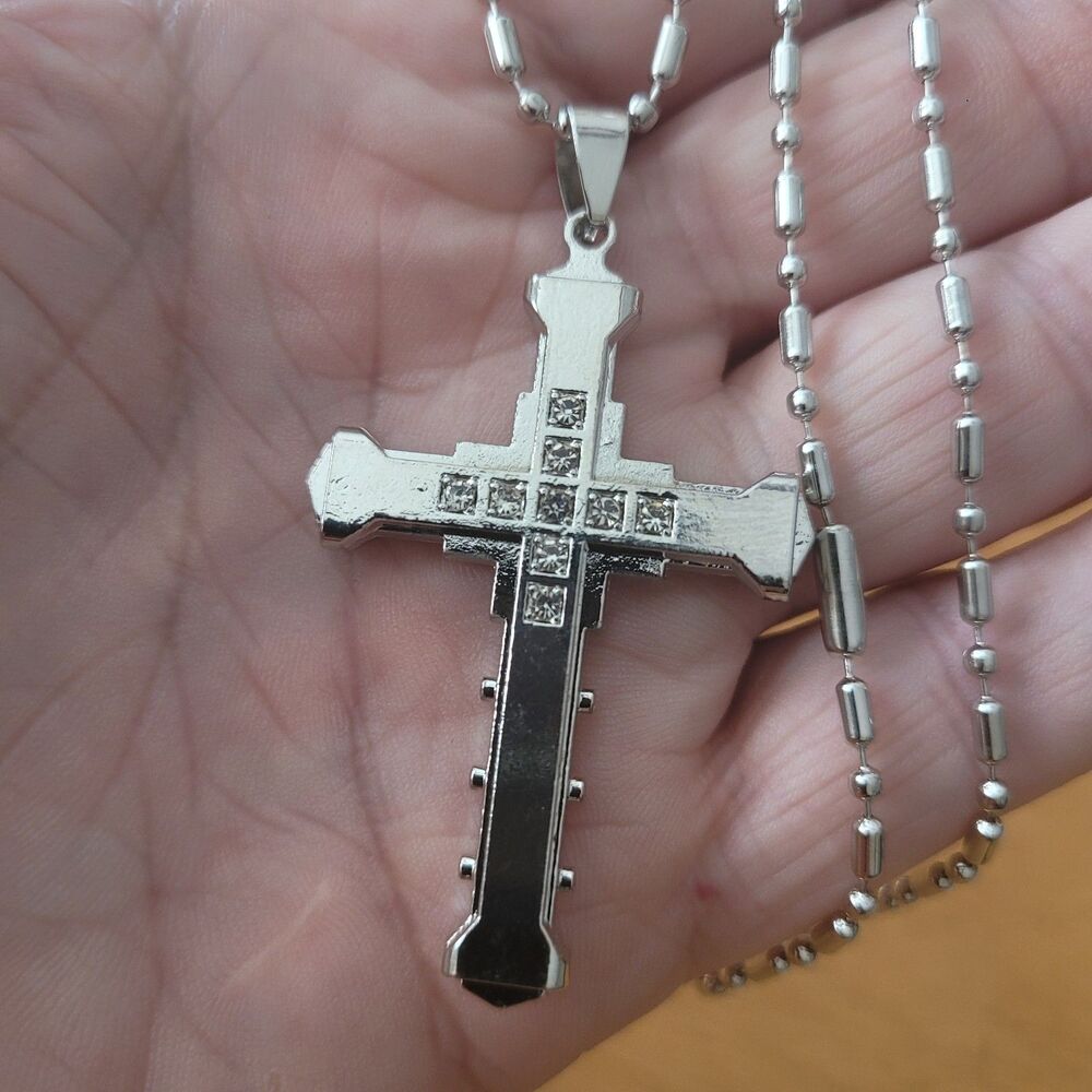 Silver Cross Necklace with Zircon (includes chain)